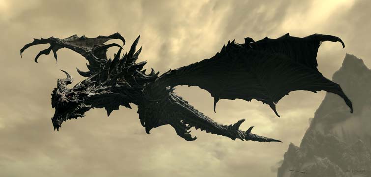 Skyrim Panorama Helgen dragon